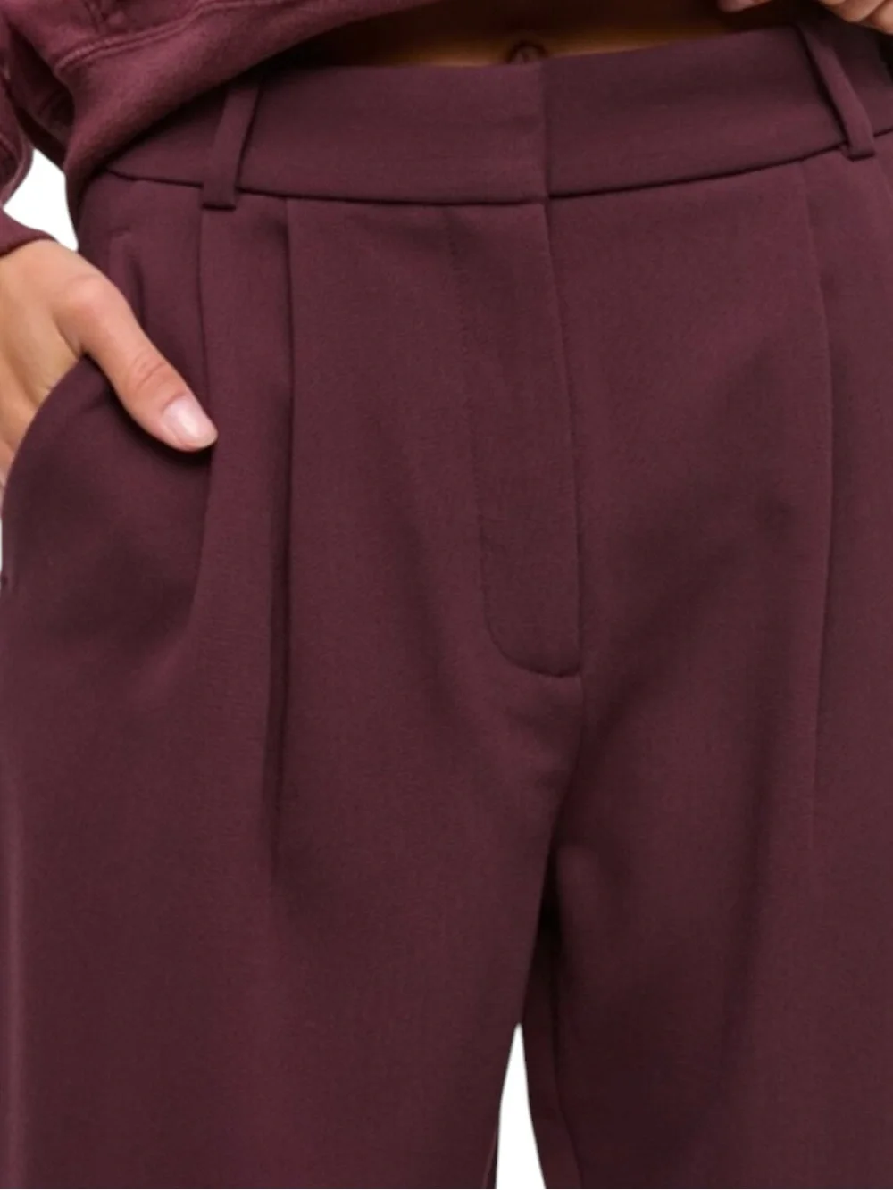 A&F Linen Collection High-Waist Pleated Trousers in Burgundy Size 26L NWT